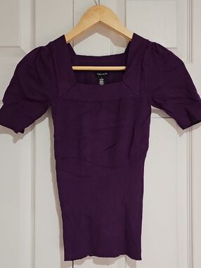 💜 Maurices Purple Puff Sleeve Knit Top – Fitted, XS